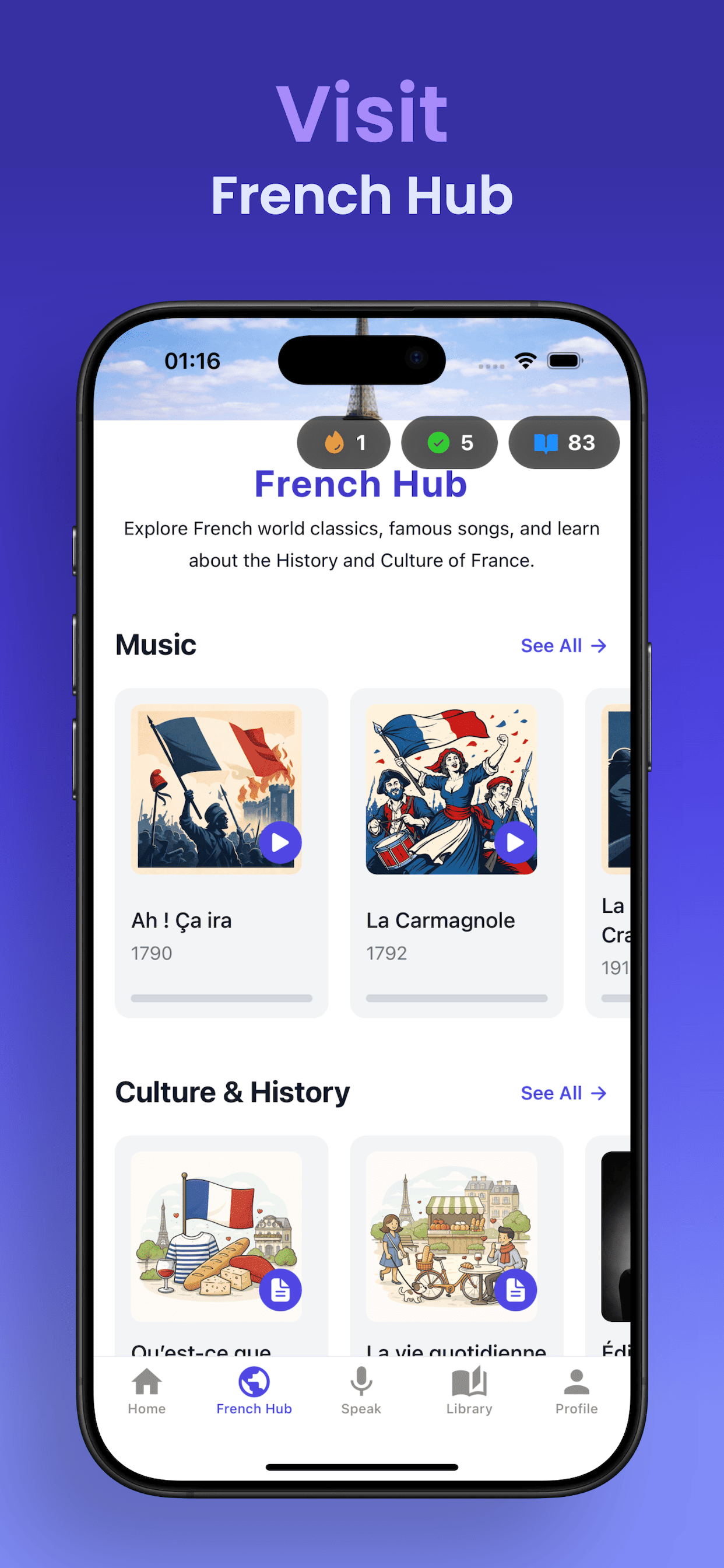 The French Hub with songs and culture articles