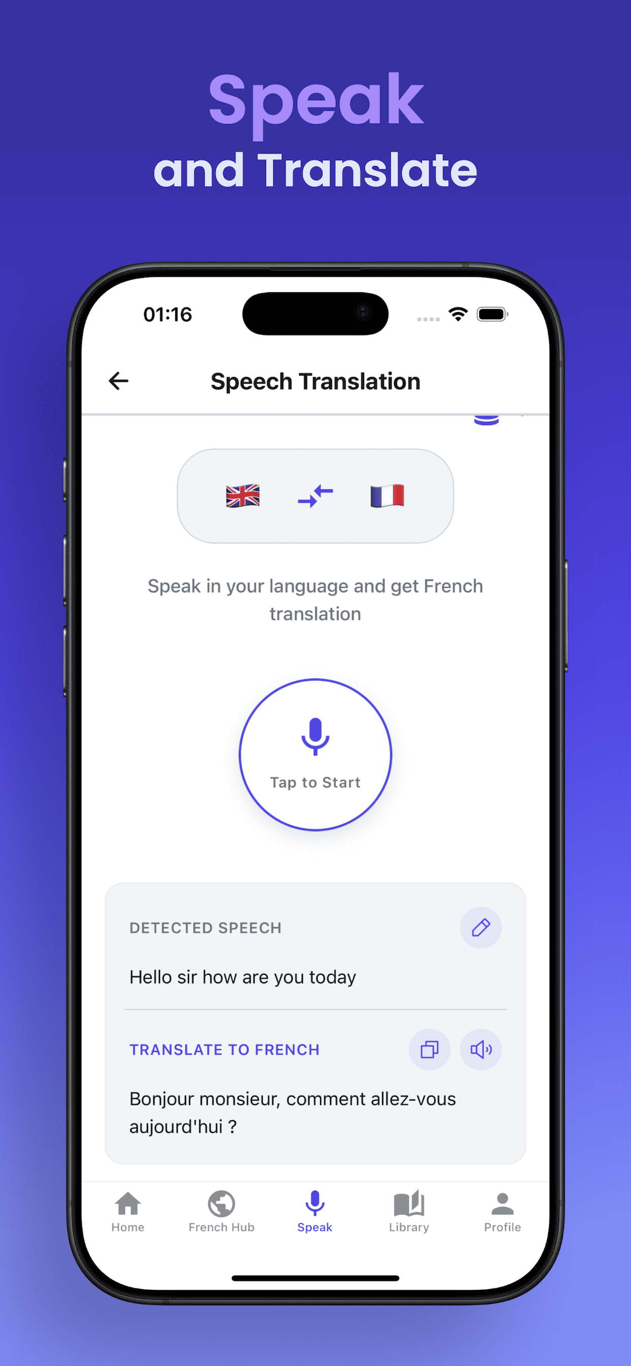 Speech translation into French