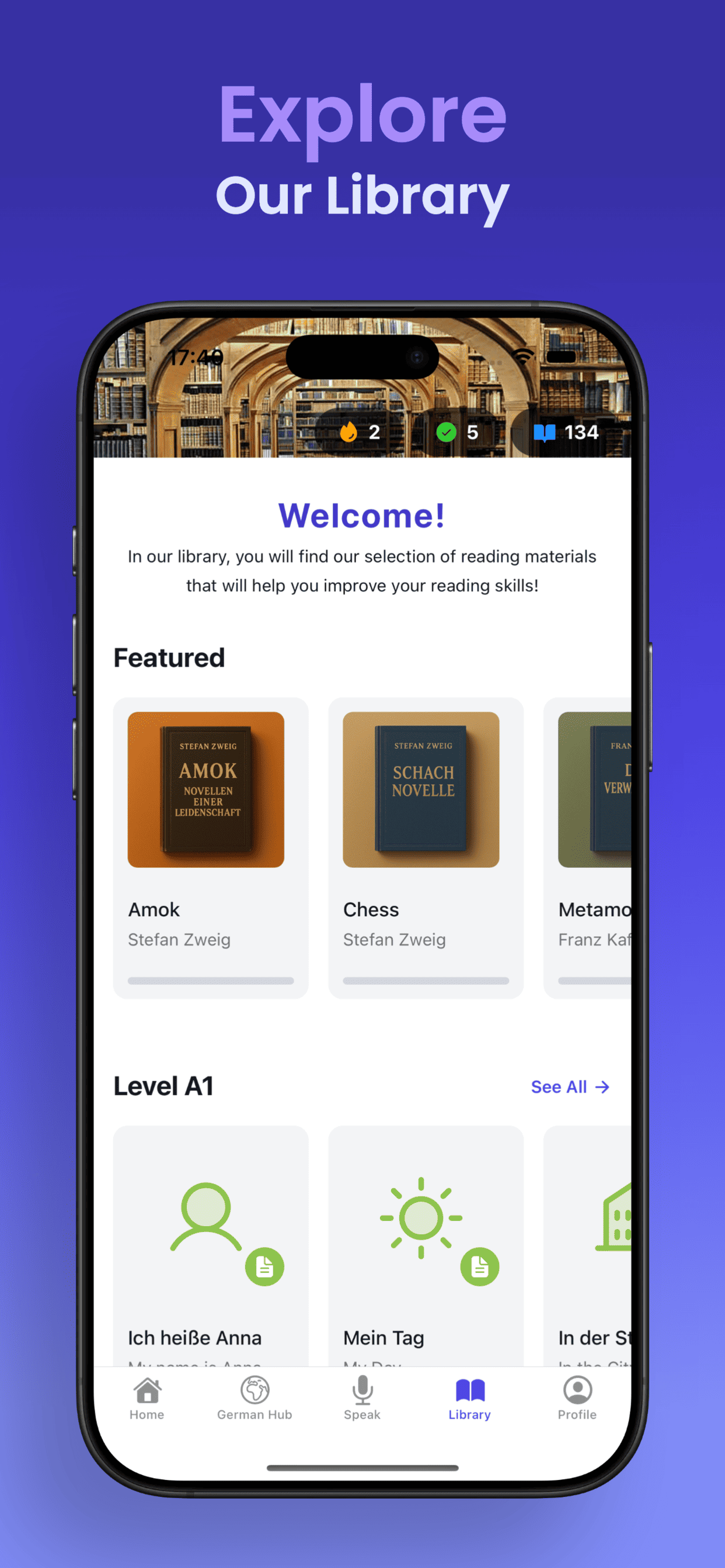 The German reading library sorted by level