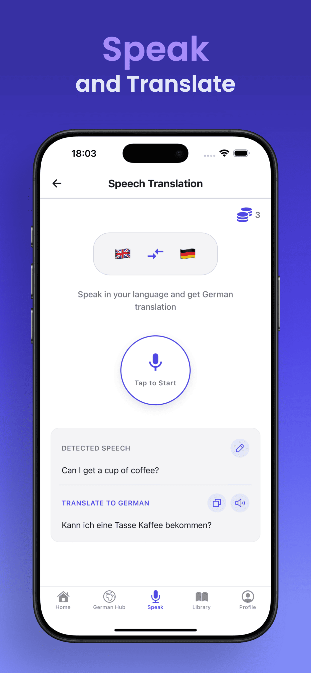 Speech translation into German