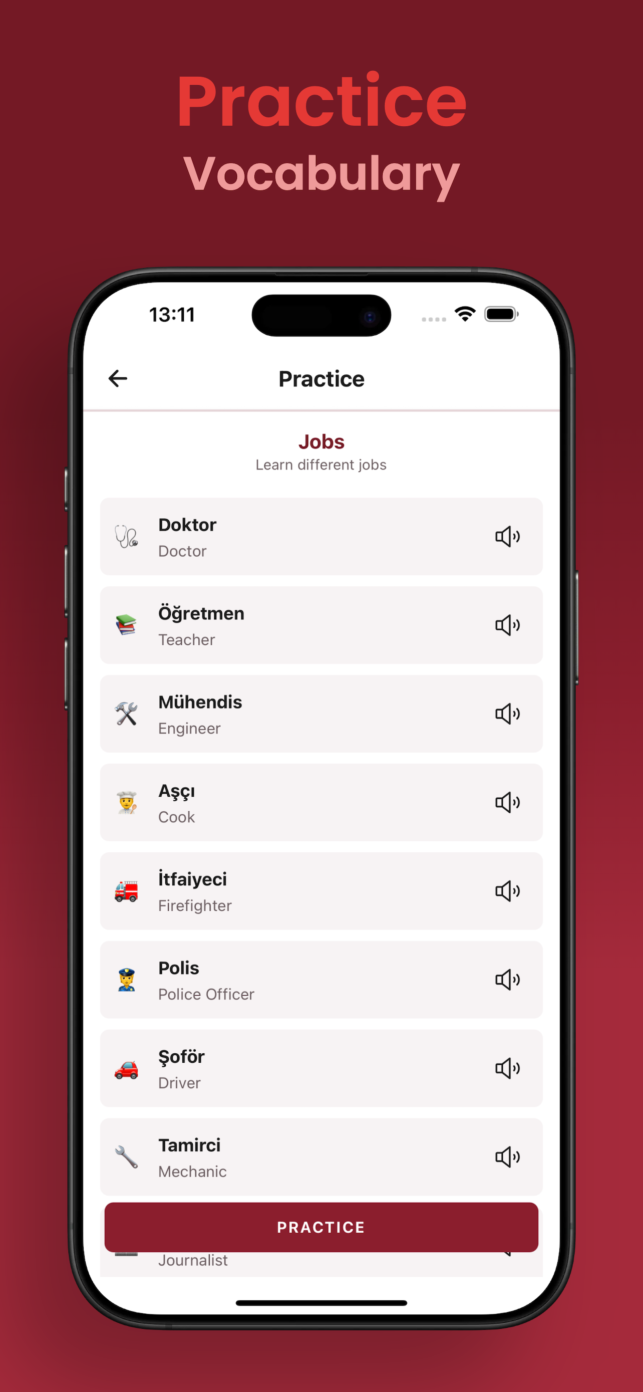 Turkish vocabulary practice