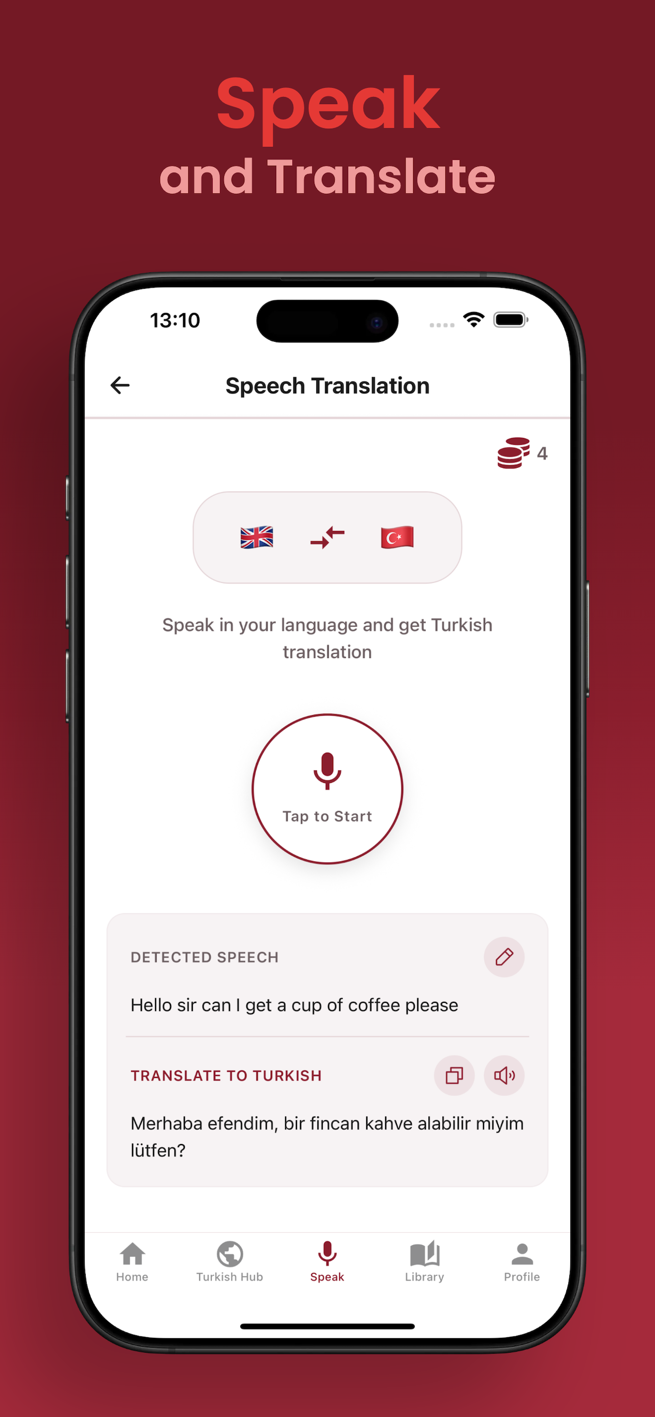 Speech translation into Turkish